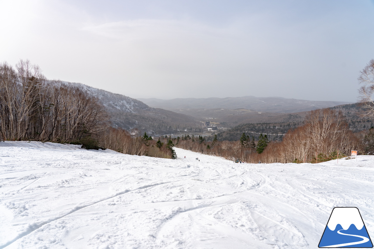 キロロリゾート｜初夏の陽気に耐えて、何とかGWまで持ってくれたキロロの雪…。さぁ、キロロゴンドラに乗って、山頂から山麓まで続く全長4,000ｍ超のロングランを楽しみましょう！